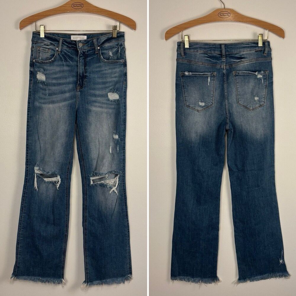 Risen Jeans Womens 11/30 Medium Wash Raw Hem Straight Distressed Eloise RDP5081